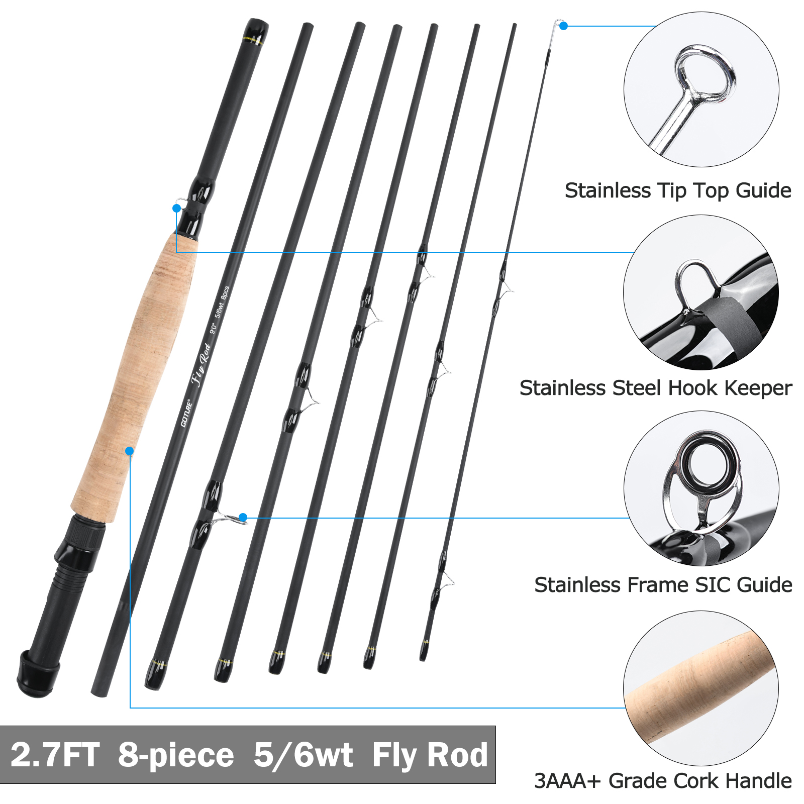 Goture 8 Abschnitt Travel Fly  – Fishing Rod Combo Bewertung und Preis